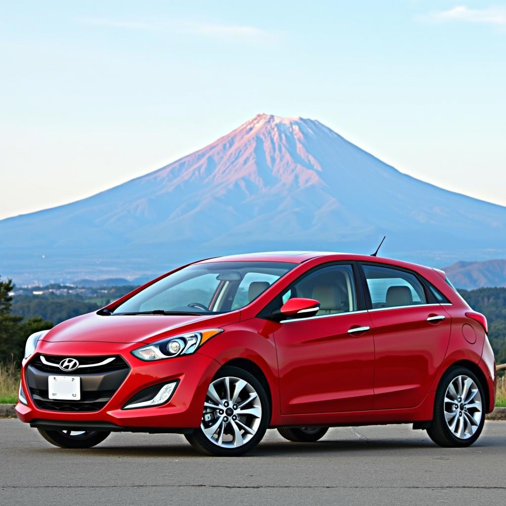 2012 Hyundai Elantra Touring parked with Mount Fuji in the background.