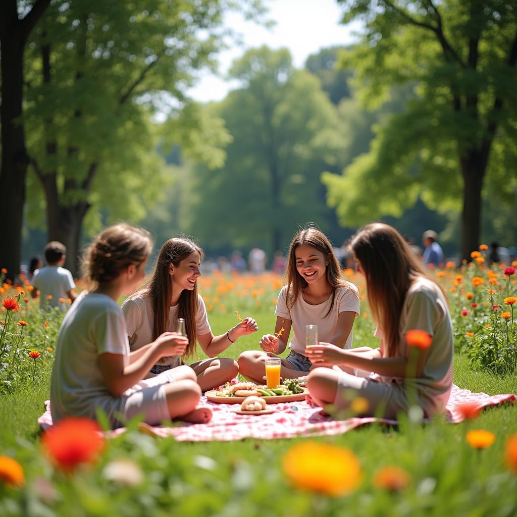 Relishing a Tranquil Picnic in a Picturesque European Park