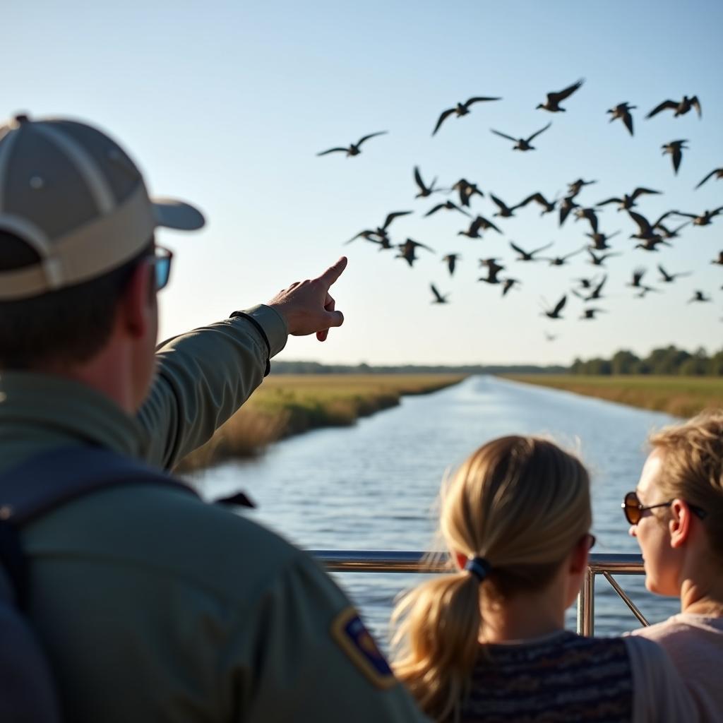 Everglades Airboat Captain Pointing at Wildlife