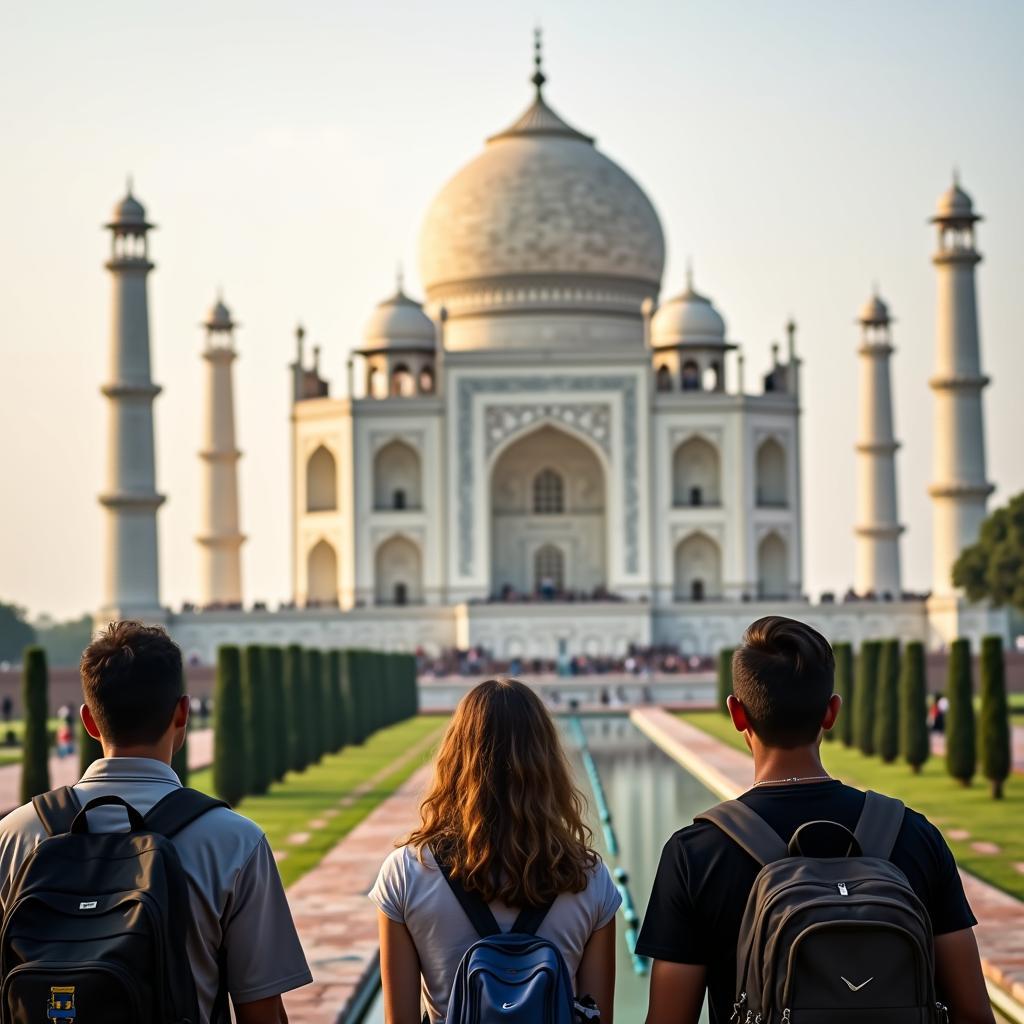 Tourists exploring the Taj Mahal during their Australia tour of India trip