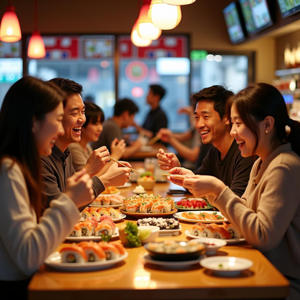 Family Enjoying a Sushi Dinner in Osaka, Japan