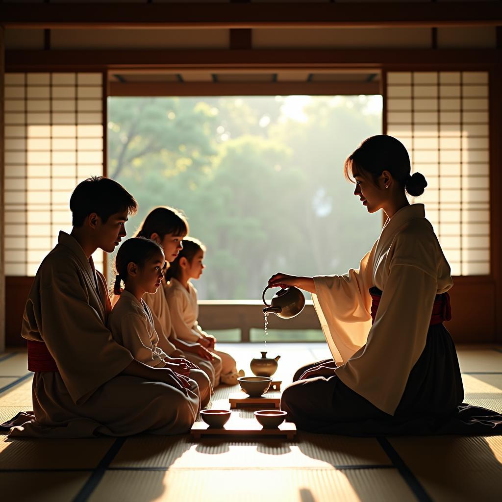 Family Participating in a Traditional Tea Ceremony in Kyoto