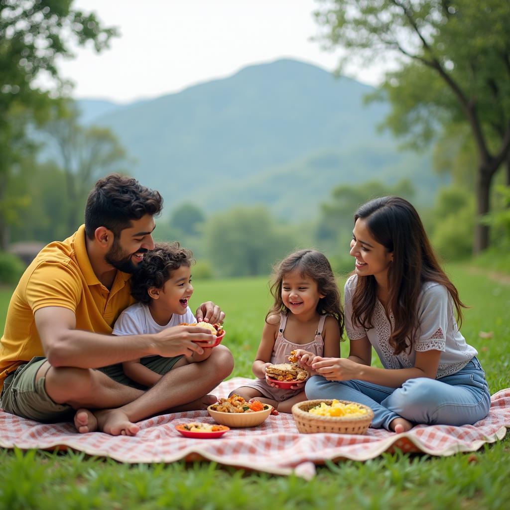 Family enjoying a picnic with a scenic view of Mahabaleshwar