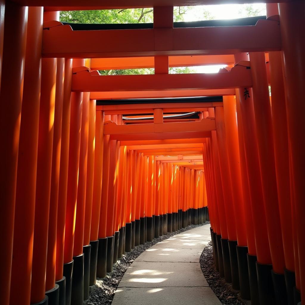 Fushimi Inari Shrine in Kyoto, Japan, with thousands of red torii gates