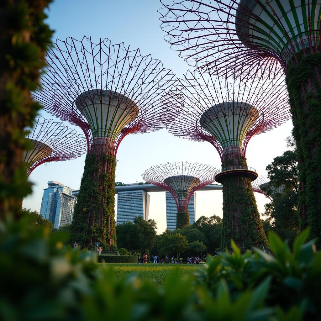 Gardens by the Bay Supertrees: Futuristic structures towering over lush gardens