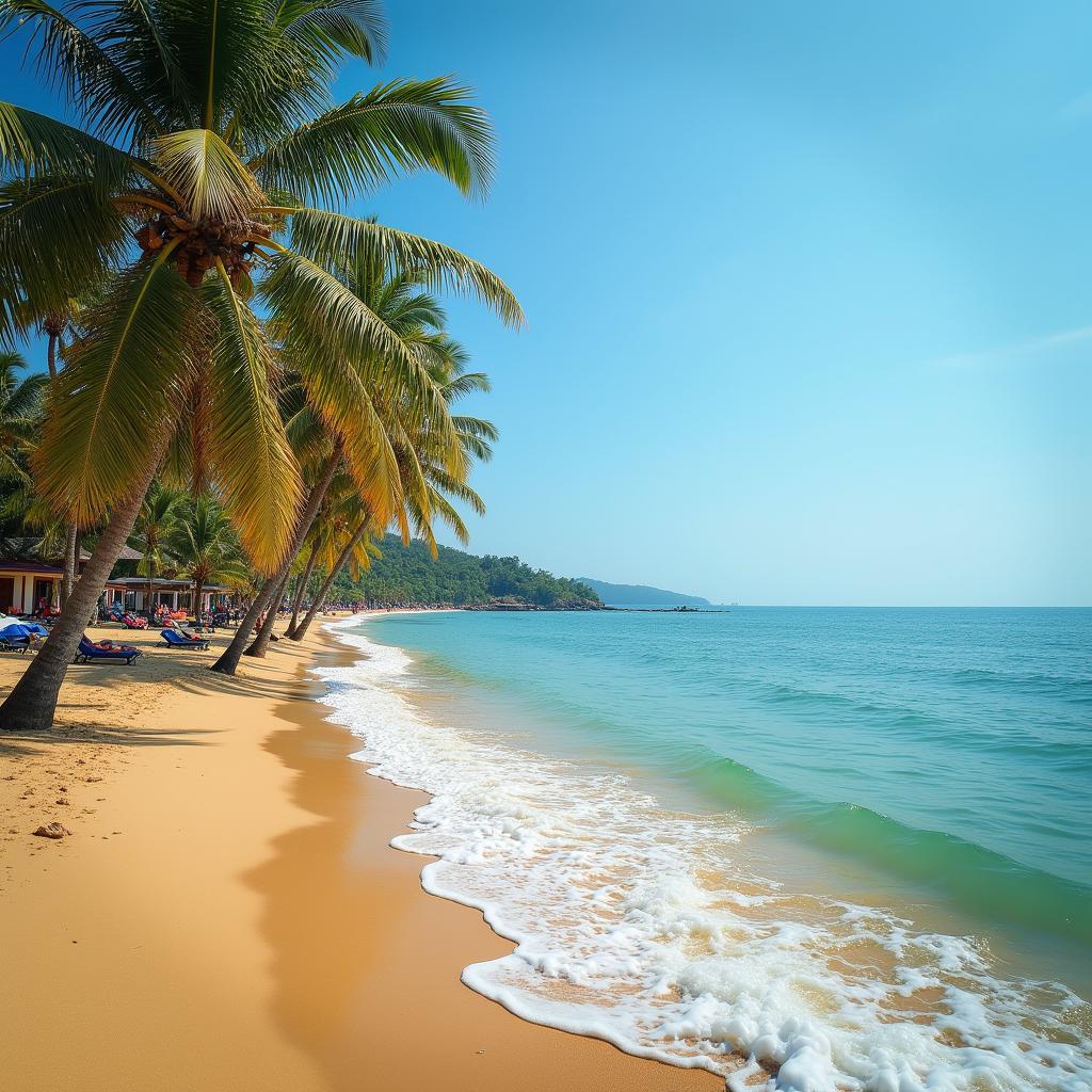 Relaxing on a Goa beach with clear blue skies and palm trees