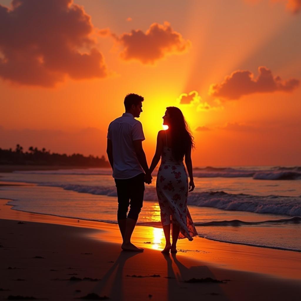 Couple enjoying a sunset on a Goa beach