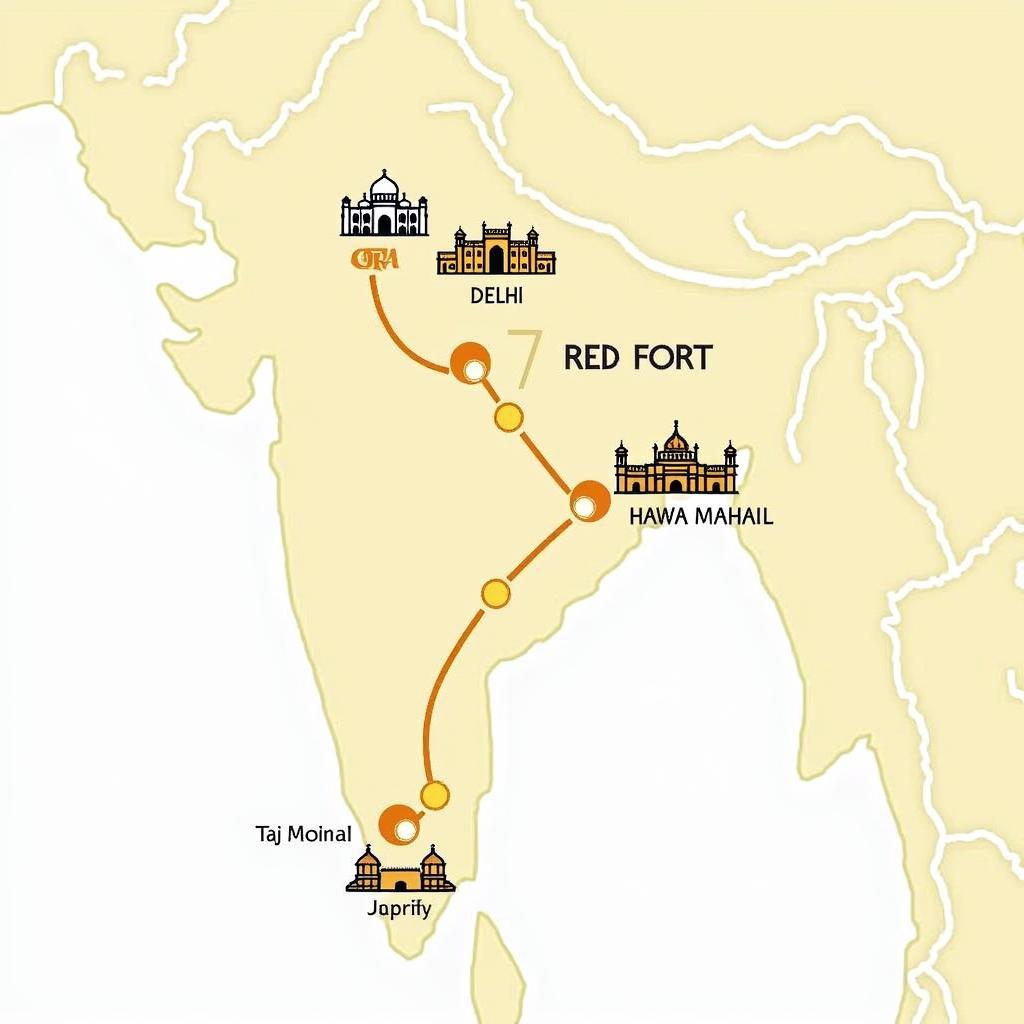 Map of India's Golden Triangle: Delhi, Agra, and Jaipur