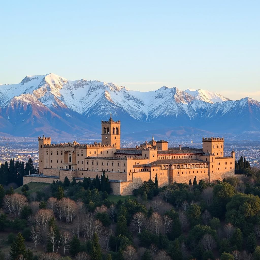 Granada Alhambra Palace with Sierra Nevada backdrop