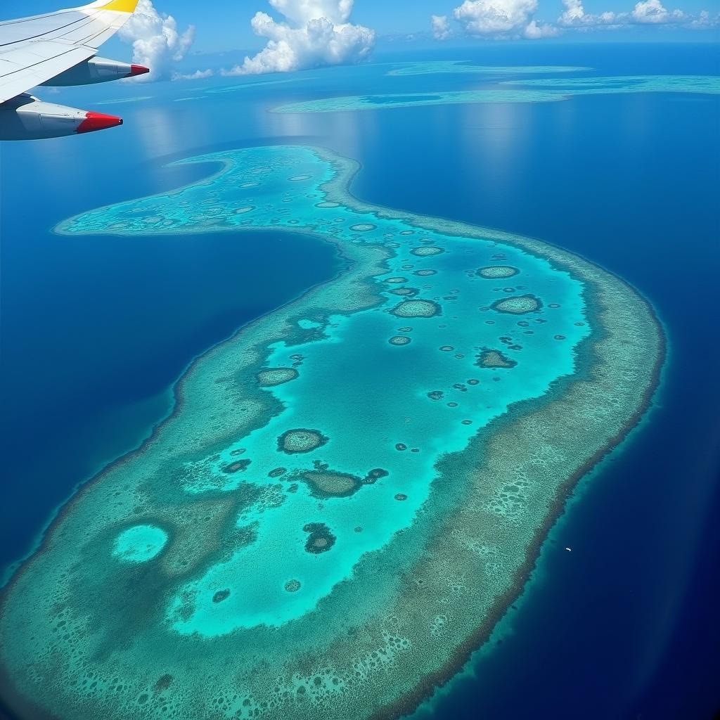 An aerial view of the vast and colorful Great Barrier Reef.