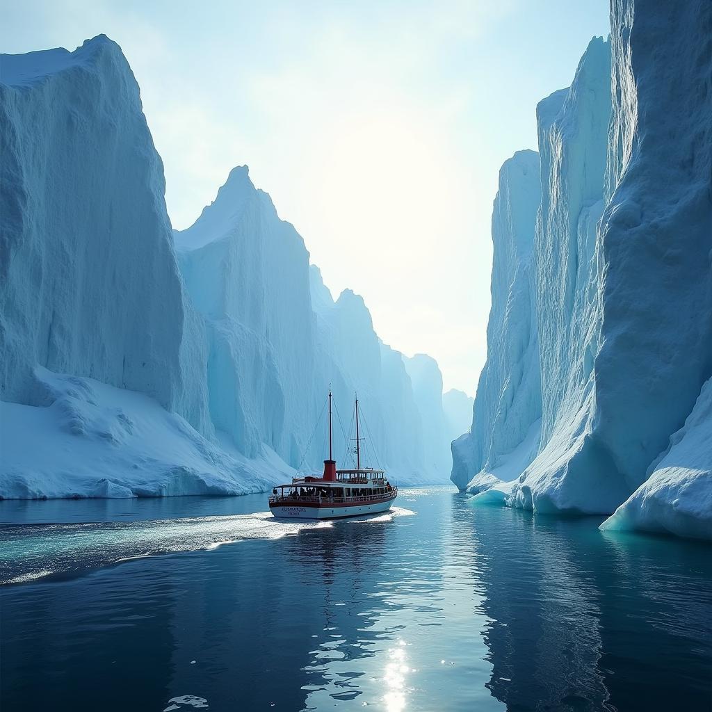 Greenland icebergs in a fjord during a tour