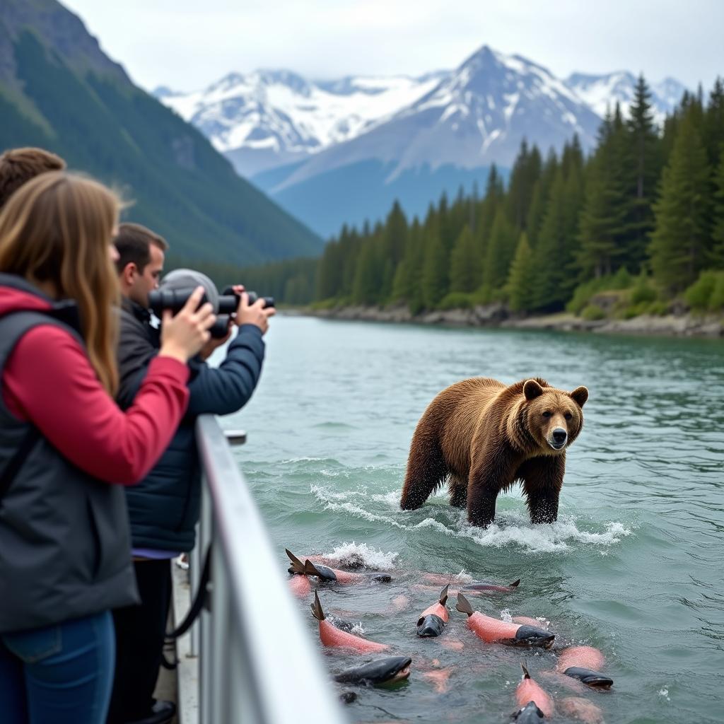 Grizzly Bear Tour in Alaska Observing Coastal Brown Bears