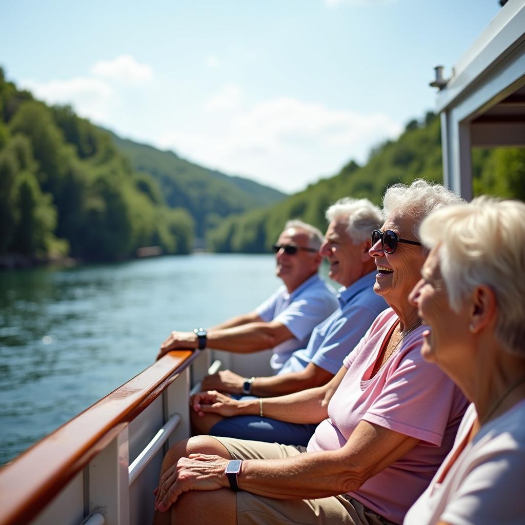 Group of seniors enjoying a river cruise in Europe