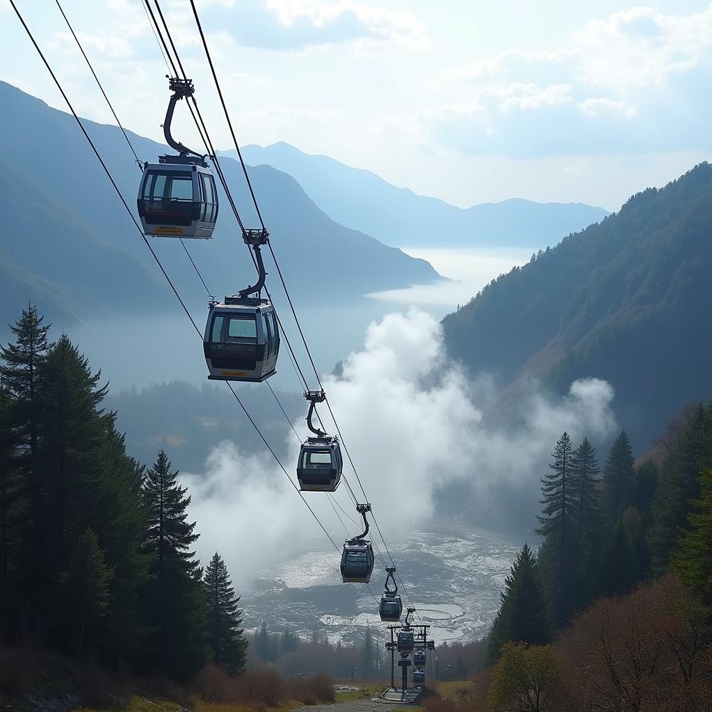 Hakone Ropeway with volcanic hot springs in the background