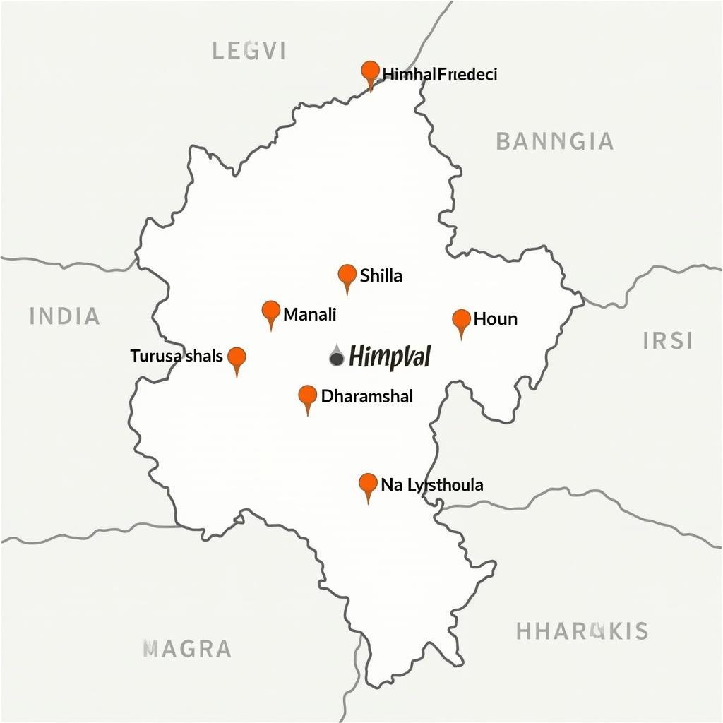 Map highlighting key destinations in Himachal Pradesh accessible from Bangalore tour packages