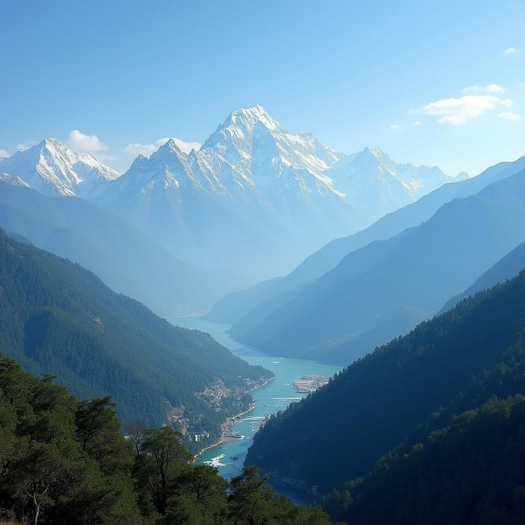 Panoramic View of the Himalayan Mountains from Rishikesh