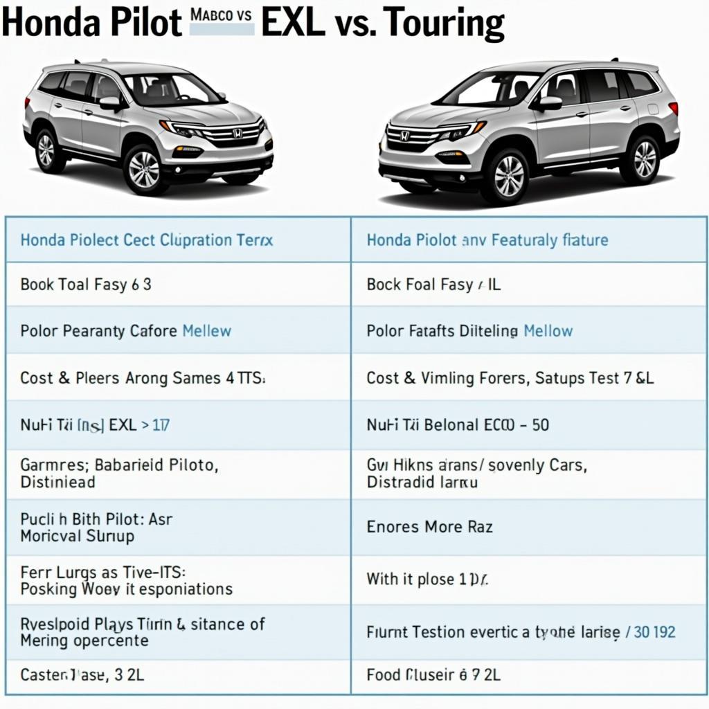 Honda Pilot EXL vs. Touring Feature Comparison Table