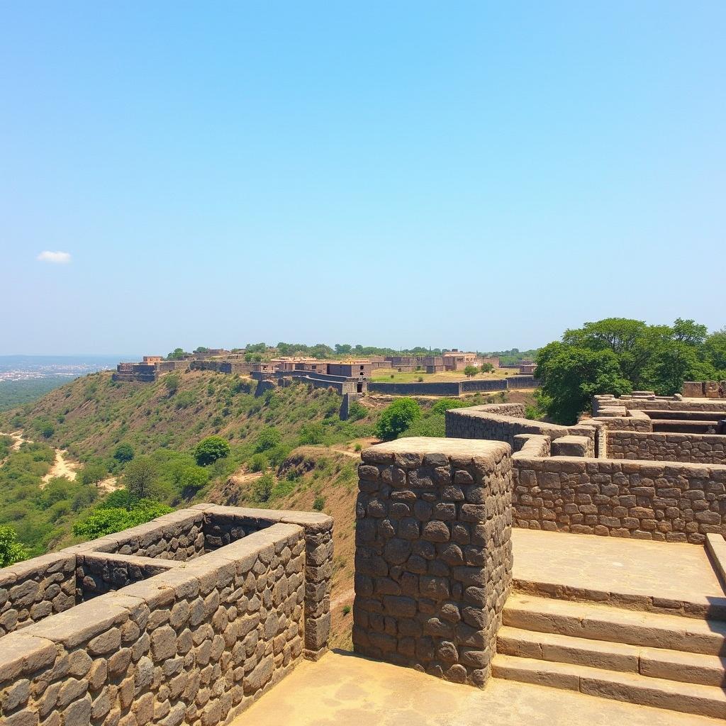 A stunning panorama of the Golconda Fort in Hyderabad, showcasing its vast expanse and architectural splendor.