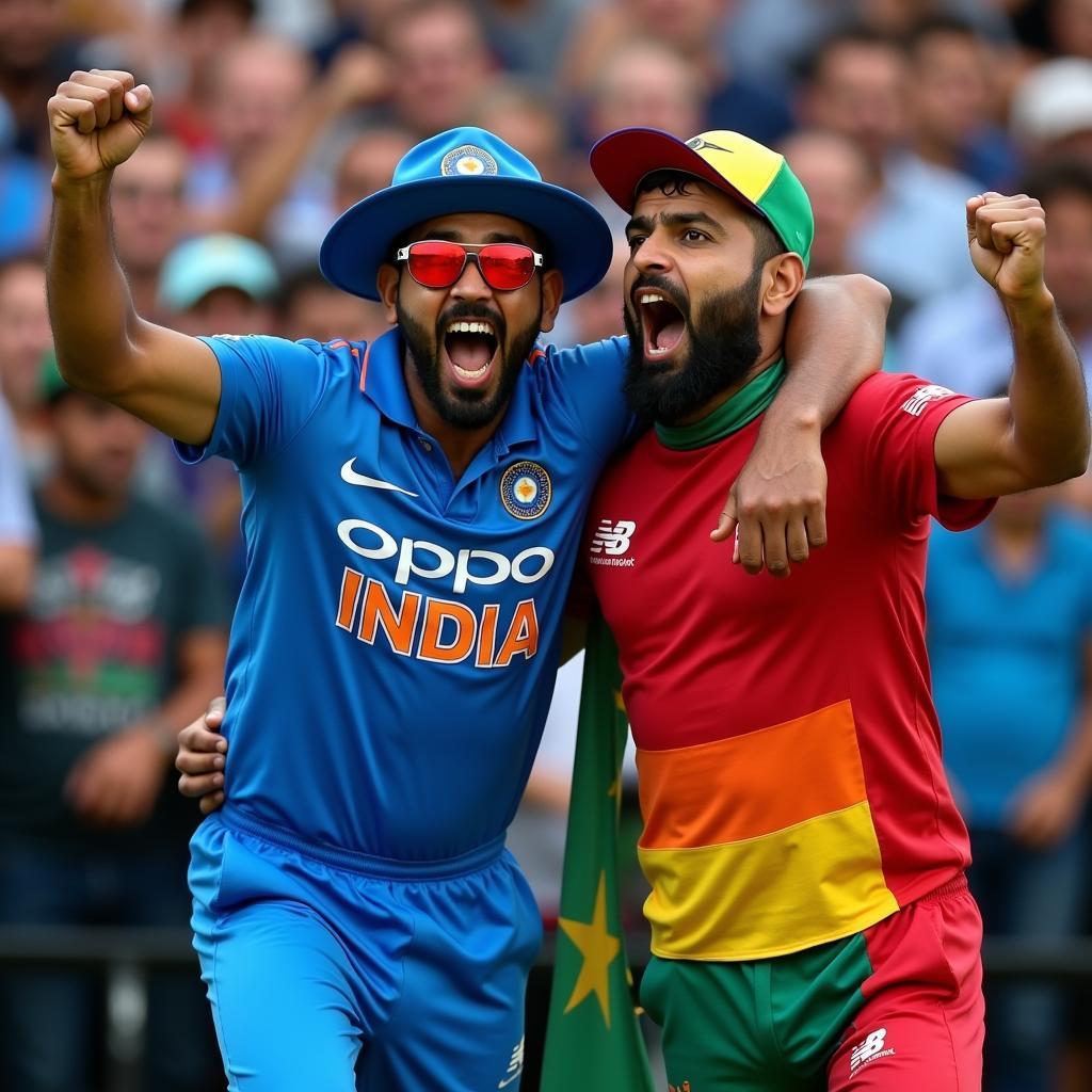 India and Zimbabwe Cricket Fans Celebrating