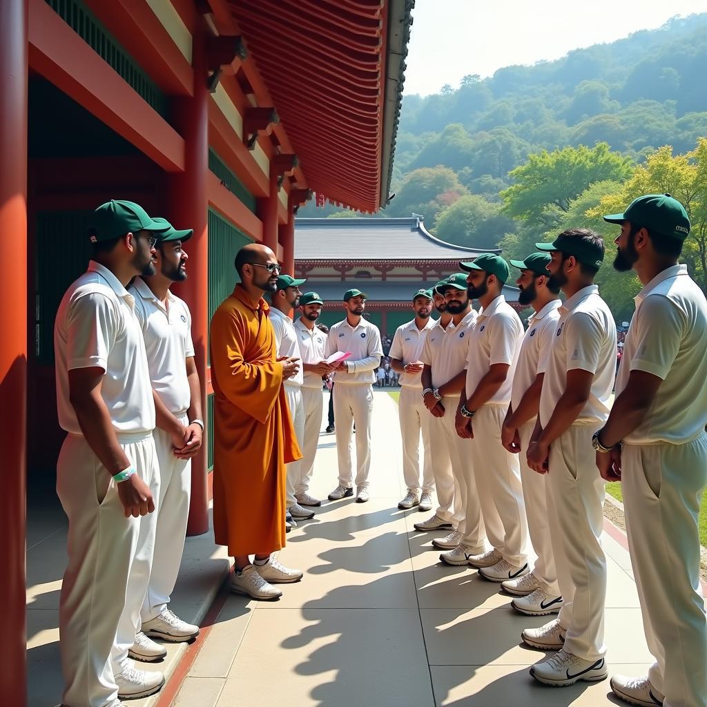 Indian Cricket Team Visiting a Japanese Temple