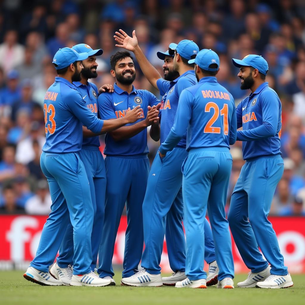 Indian cricket team celebrates taking a wicket during their NZ tour in 2022