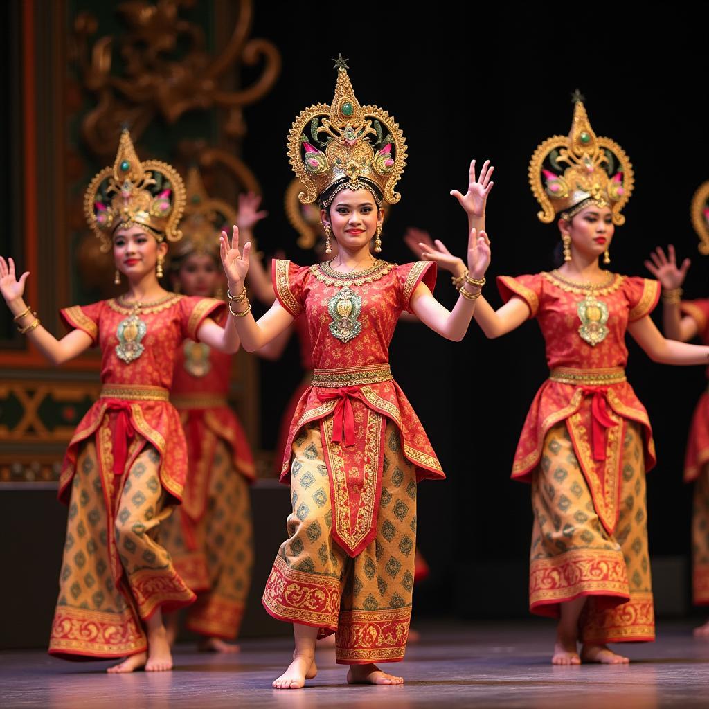 Traditional Indonesian dancers performing in vibrant costumes, showcasing the country's rich cultural heritage.