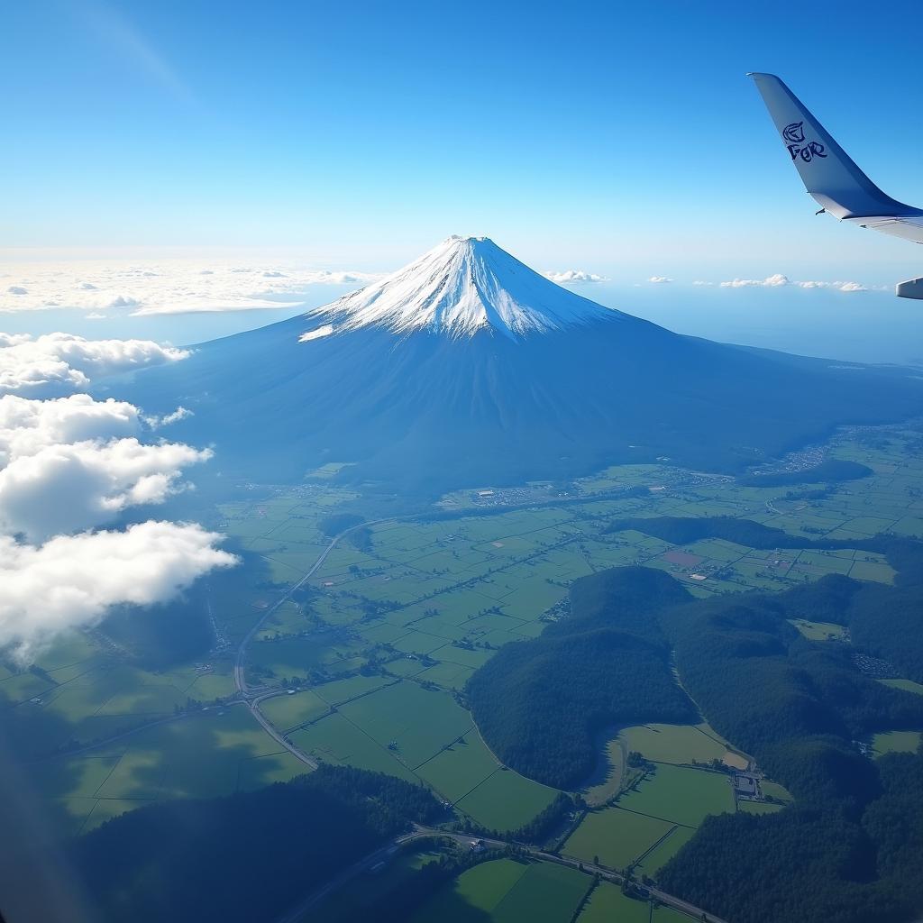 Aerial View of Mount Fuji and Surrounding Landscape during an Air Tour