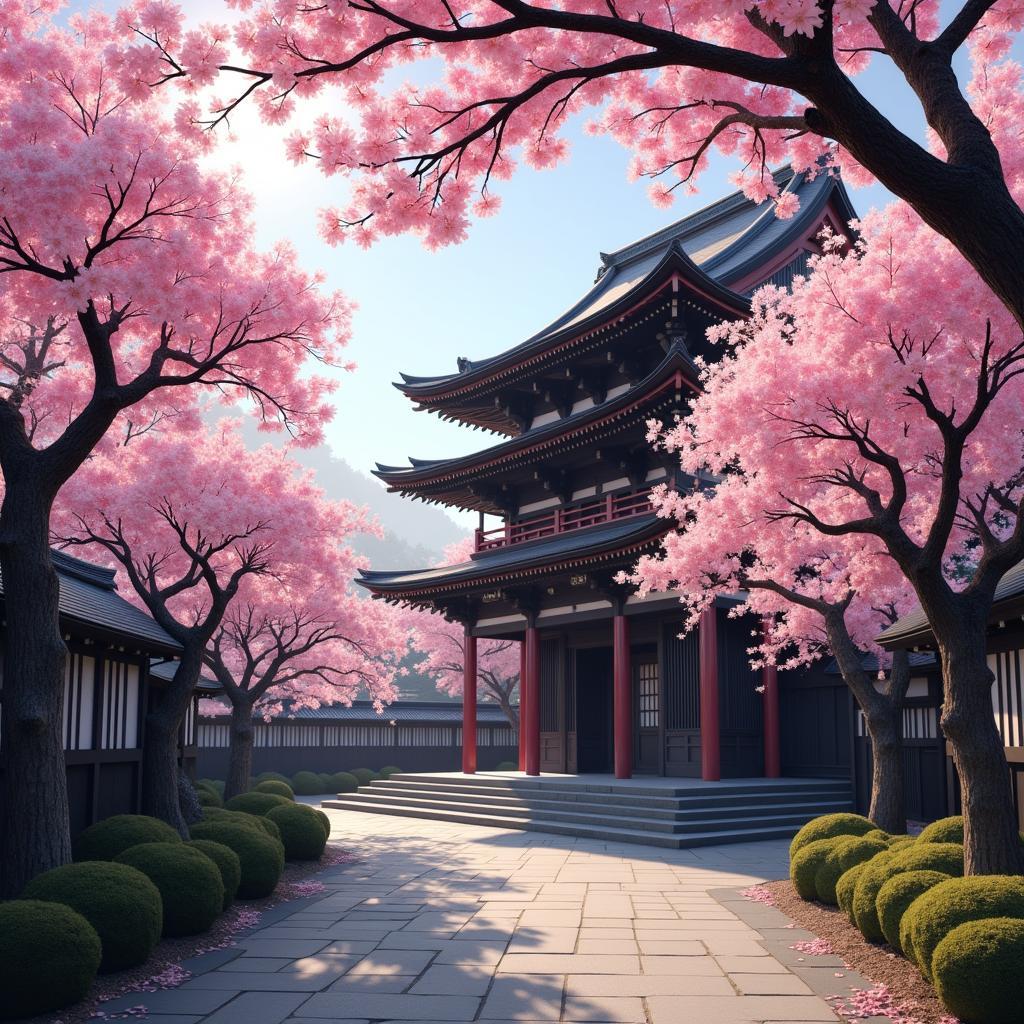 Ancient Temples Amidst Cherry Blossoms in Japan