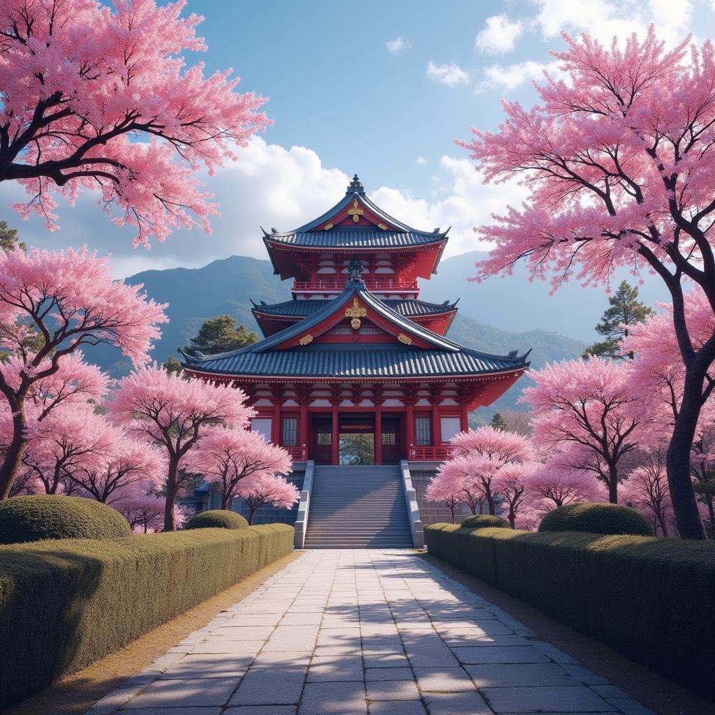 Ancient Temples Amidst Cherry Blossoms