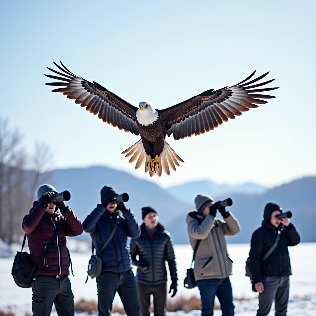 Stellar's Sea Eagle Soaring on a Guided Birding Tour in Hokkaido