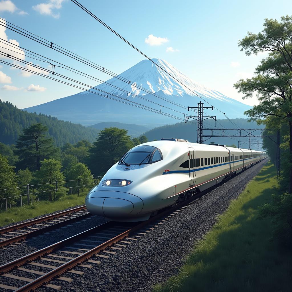 Bullet Train with Mount Fuji in the Background