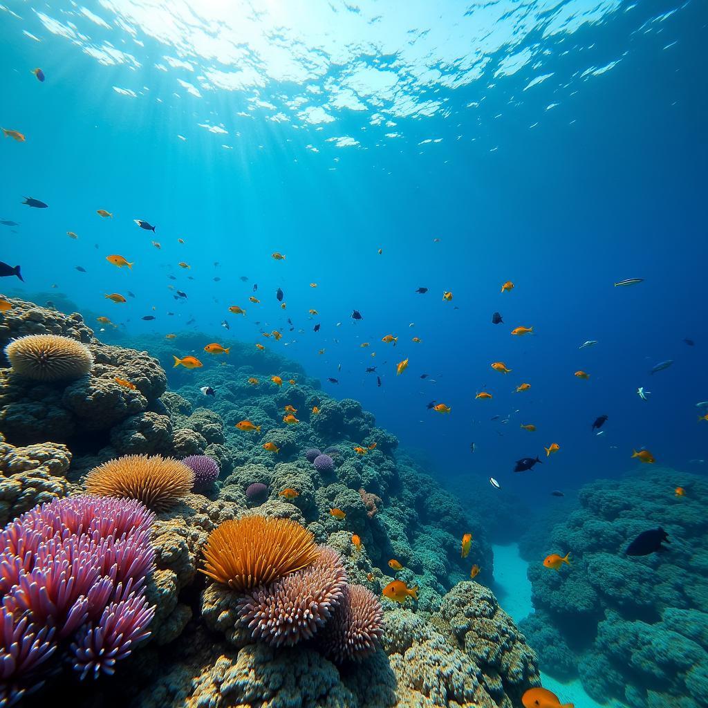 Snorkeling near a coral reef during a catamaran tour in Japan