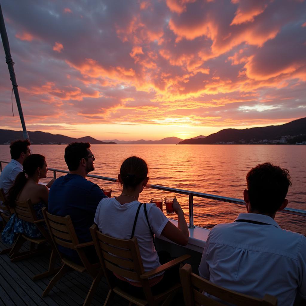 Enjoying a sunset cruise on a catamaran in Japan