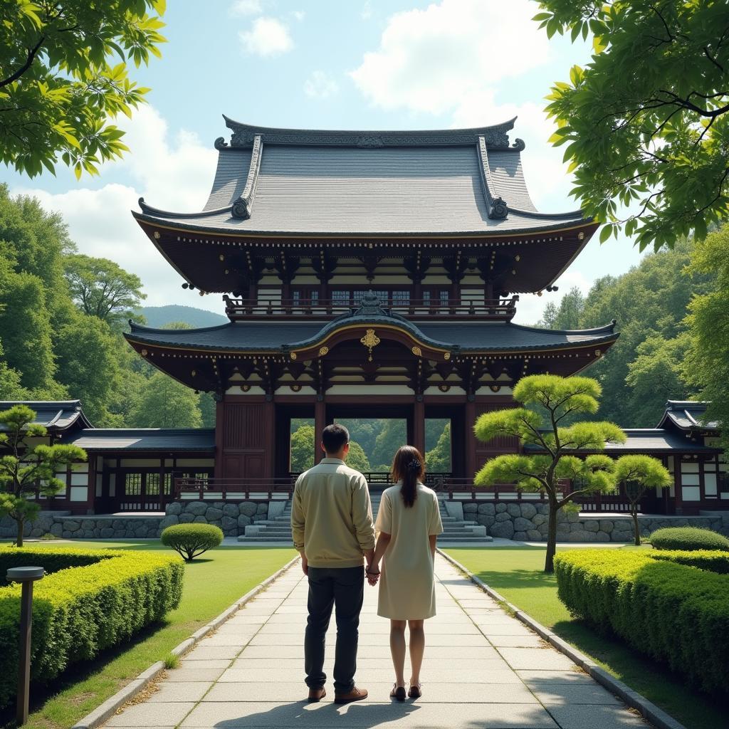 Couple Visiting a Temple in Kyoto, Japan