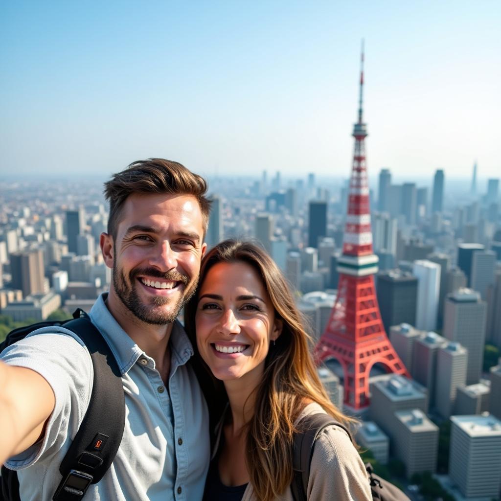 Couple Exploring Tokyo Tower during Japan Tour