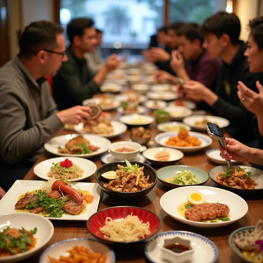 Tourists from Hyderabad enjoying various Japanese dishes on a one-day tour.