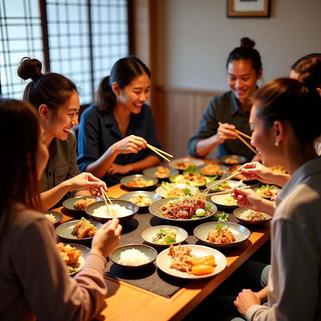 Enjoying a traditional Japanese meal during a Grass Hills Culinary Tour