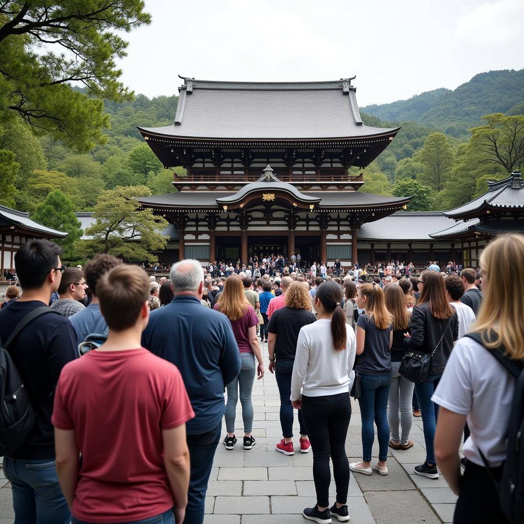 Group Tour Visiting a Traditional Japanese Temple