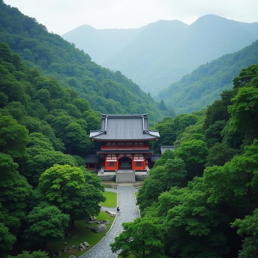 Hidden Temple in Japanese Mountains