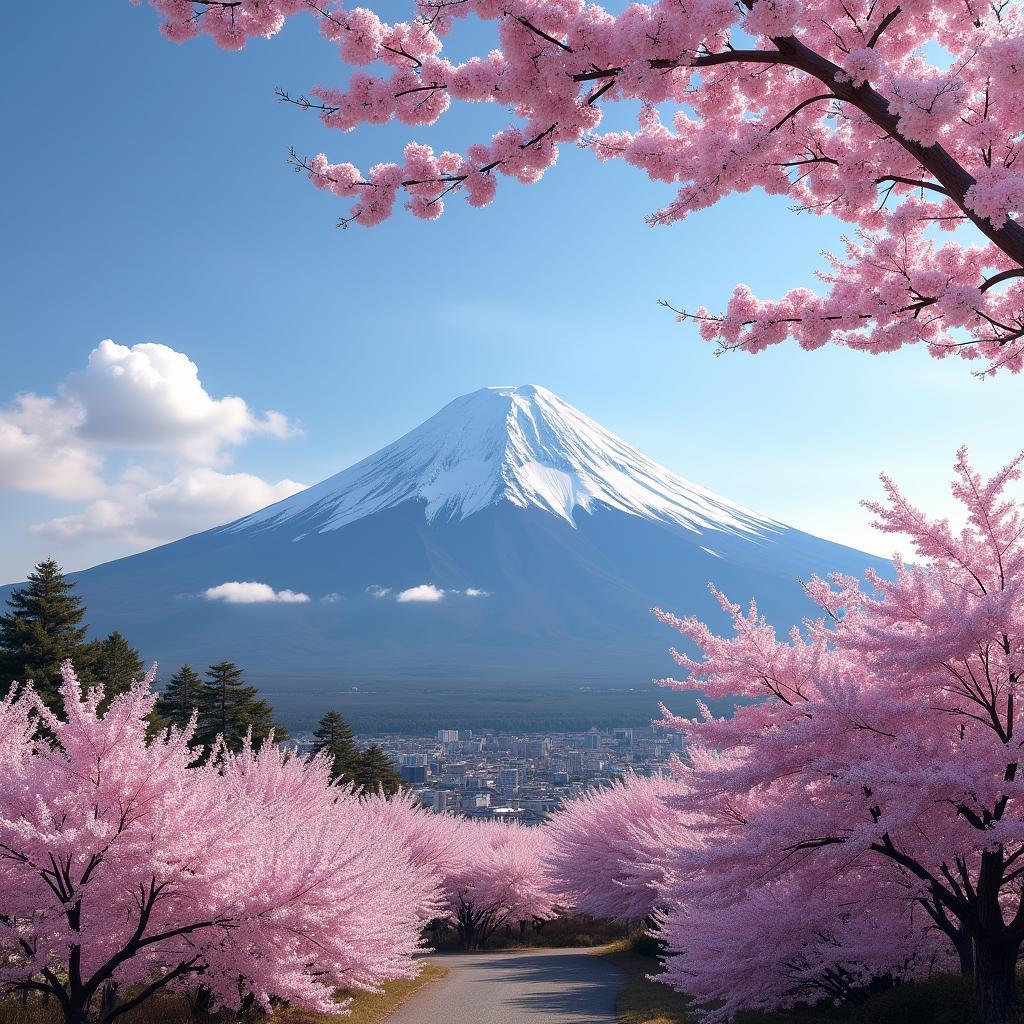 Mount Fuji with Cherry Blossoms in Foreground