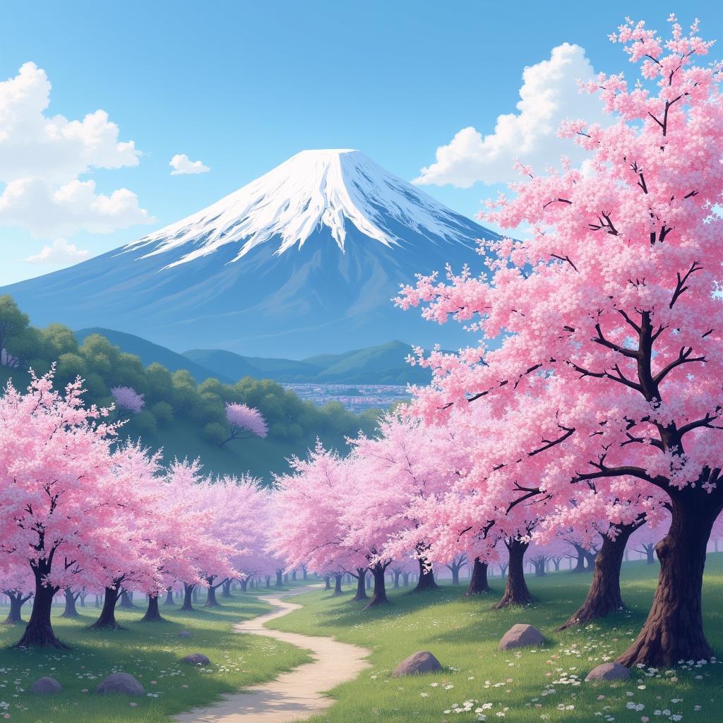 Japan's Natural Landscape: Mount Fuji and Cherry Blossoms