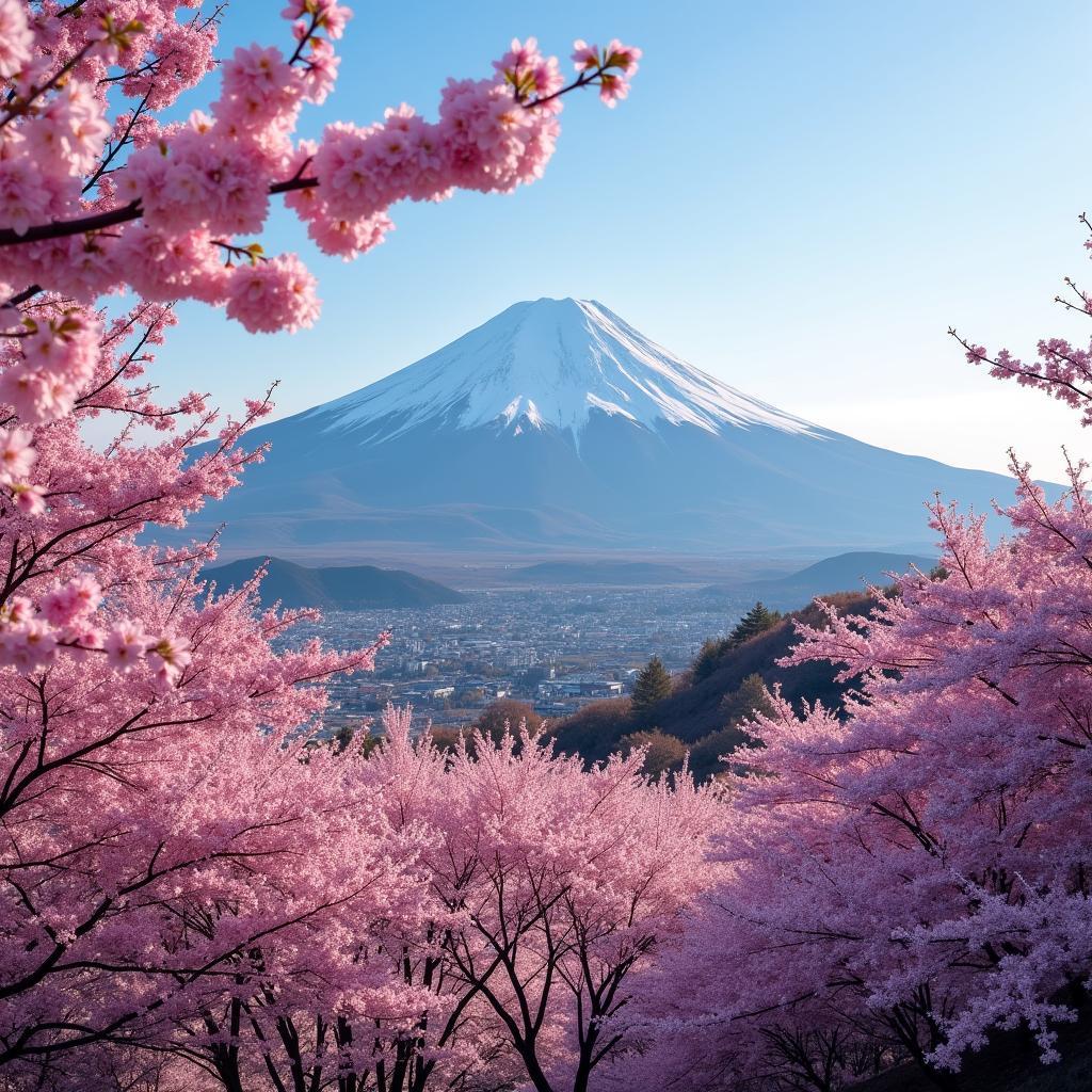 Japanese Natural Landscapes: Mount Fuji and Cherry Blossoms