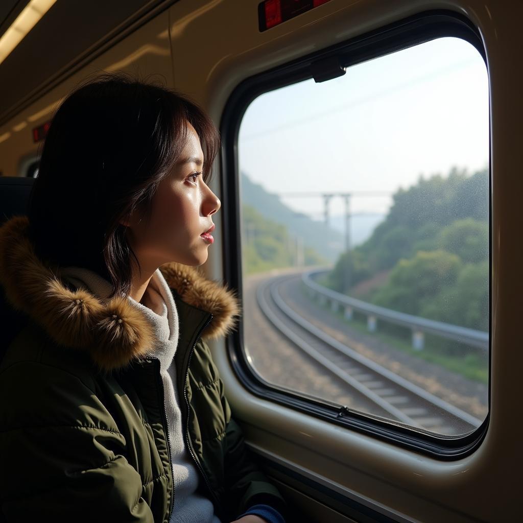 Solo Traveler on a Bullet Train in Japan