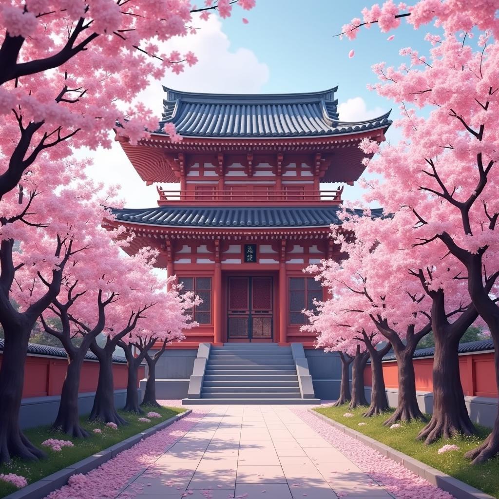 Japanese Temple Surrounded by Cherry Blossoms during Speak Now Tour