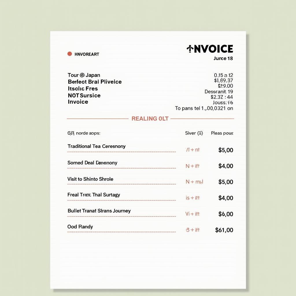 Breakdown of Services on a Japan Tour Invoice