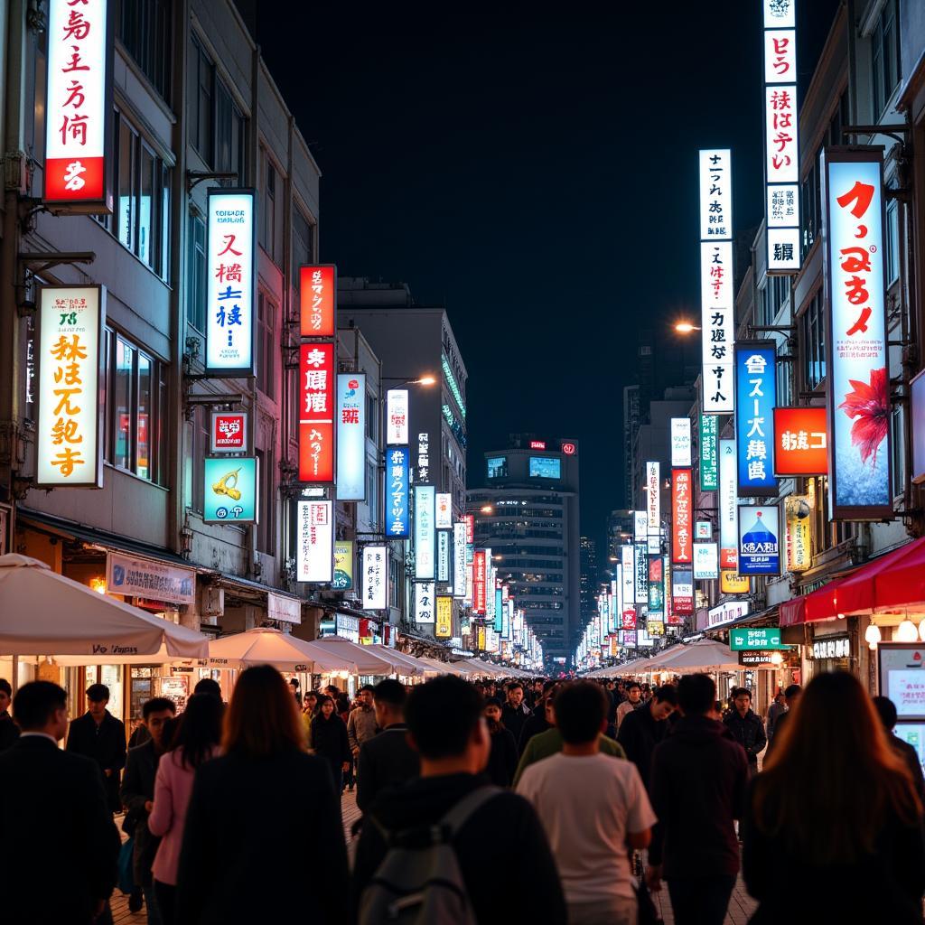 Vibrant Tokyo Street Scene at Night