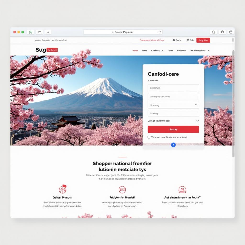 Japan travel tour website design showing beautiful scenery and booking options.