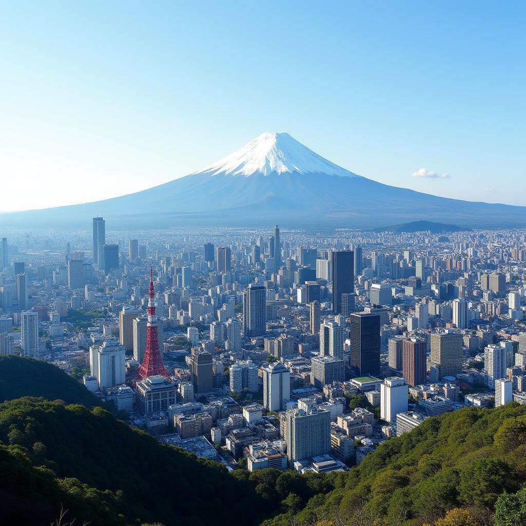 Tokyo Cityscape with Mount Fuji in the Background