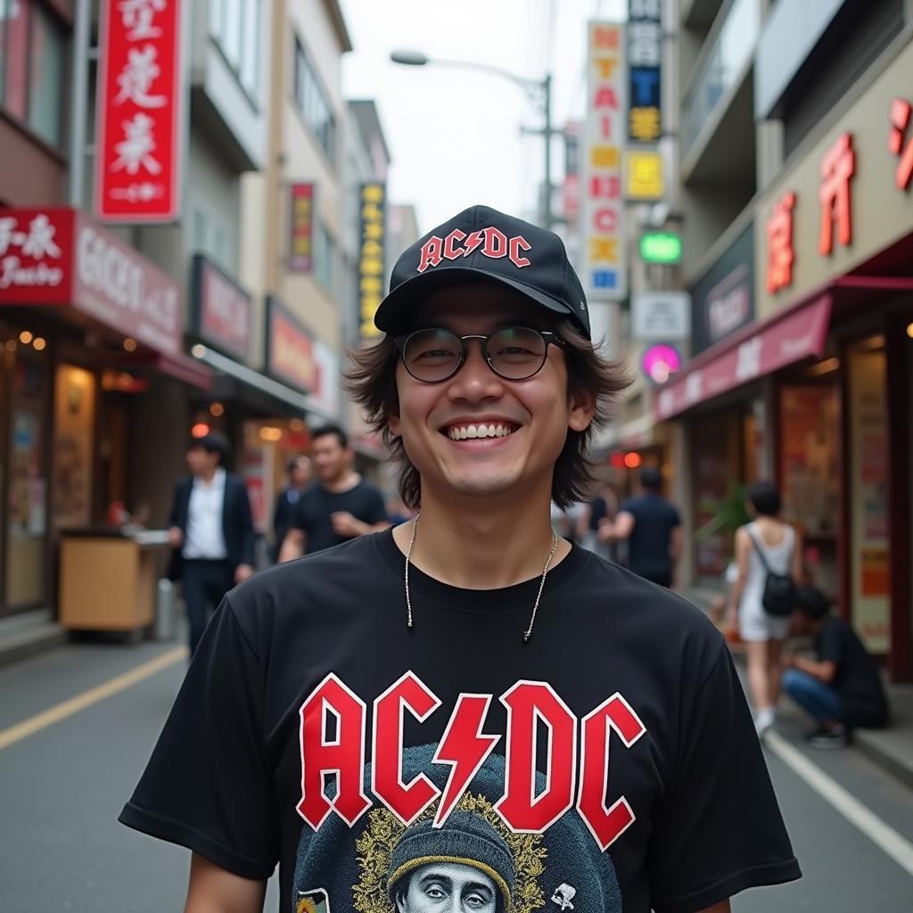 Japanese Fan Wearing AC/DC Razors Edge Tour Shirt