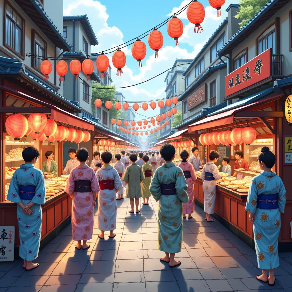 Vibrant Japanese Festival Street Food Vendors